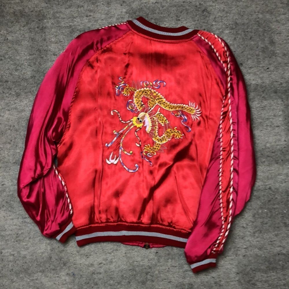 RARE 1980’s JouJou Bomber | Bright Red Rayon with Embroidery | Size M - Picture 7 of 16